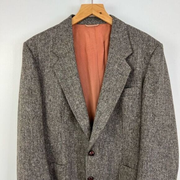 Vintage Oakton Men’s 46R Pure Virgin Wool Classic Grey Suit Jacket Sports Coat - Picture 12 of 12